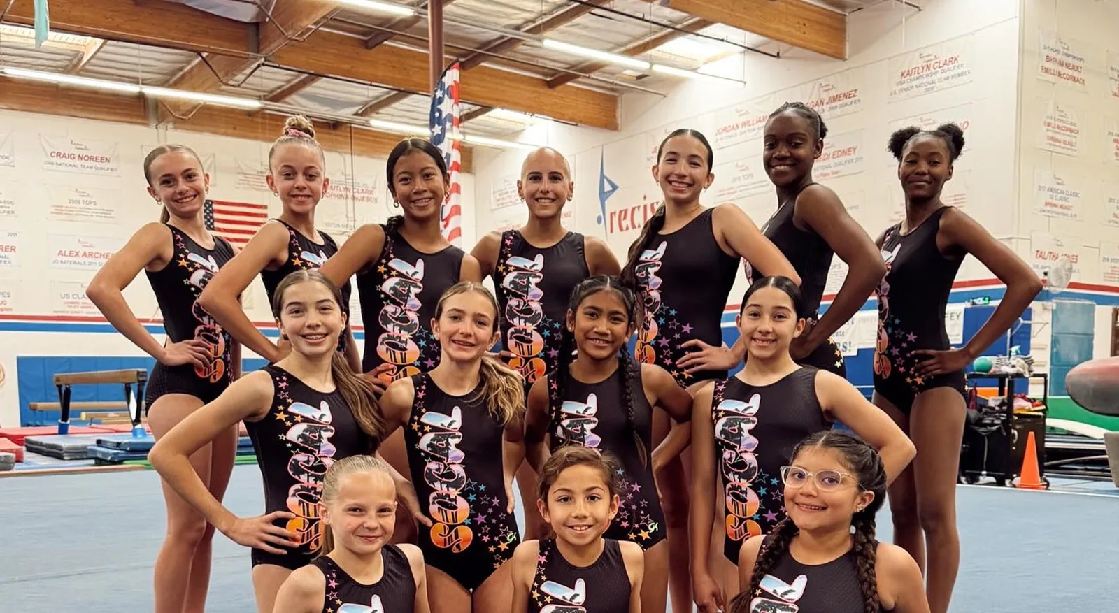 Precision team gymnasts in the gym